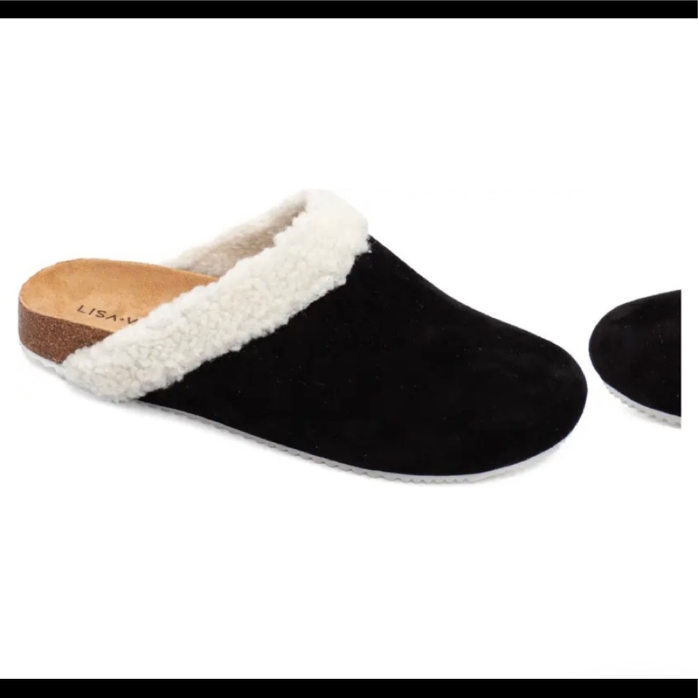 NWT Zeal Faux Shearling Black Suede Mule Size 7M